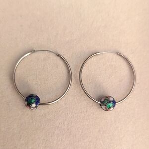 Cloisonne Endless Hoop Silver Earrings